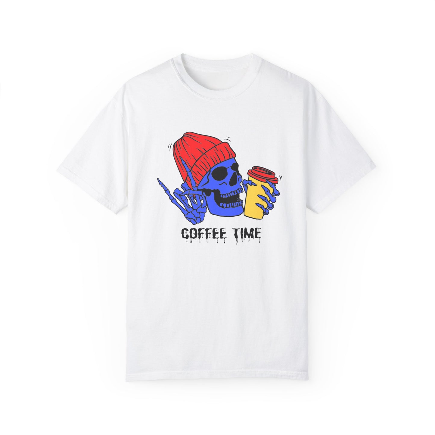 Coffee Time Unisex T-shirt Halloween Unique Seasonal Party Coffee Skulls Cotton