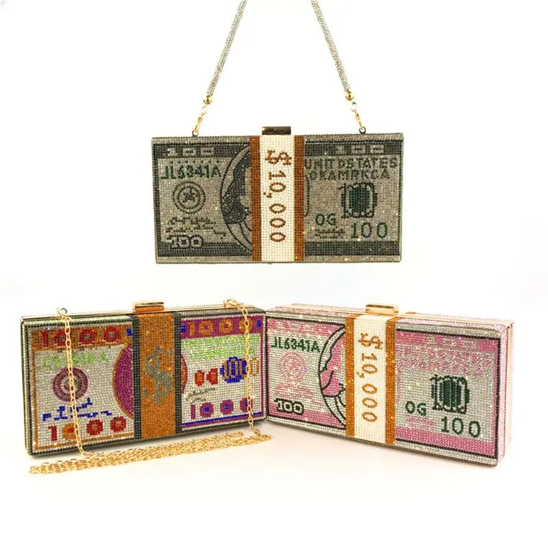 Sparkle & Wealth: Rhinestone Money Clutch Evening Handbag