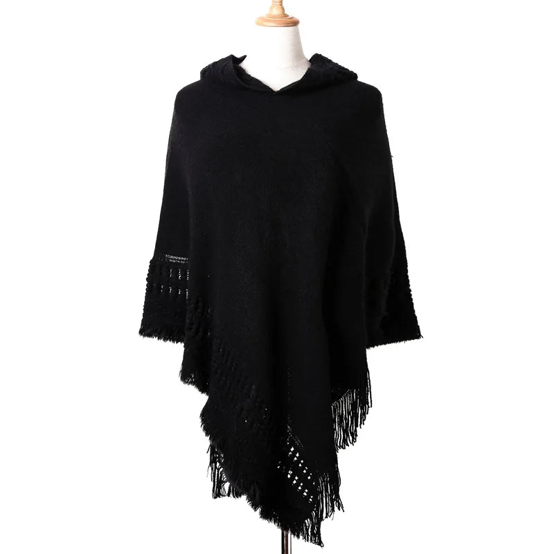 New Women Ladies Tassel Cape Coat Fringe Poncho Oblique Stripe Coat Bohemian Shawl Scarf