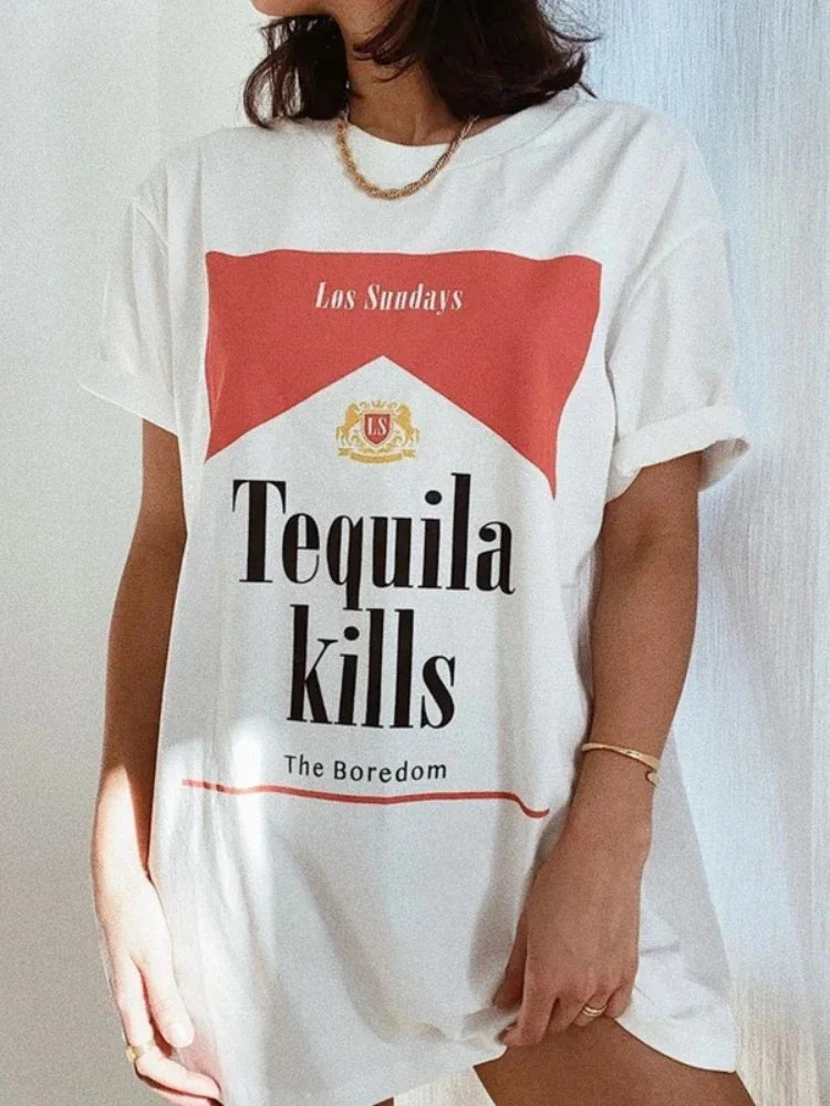 Tequila Killer Graphic Tees Retro Women Hippie Cute Vintage Fashion Shirts Tops Funny Alcohol Drinking T-Shirts Unisex Clothing