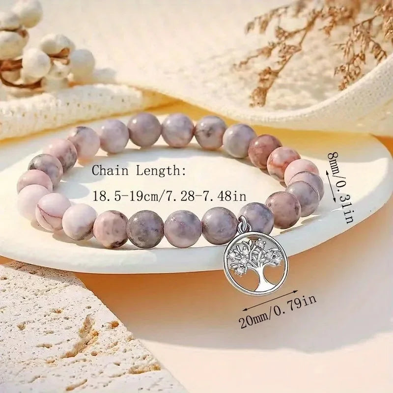 Natural Stone Bracelets for Nana Grandma Mothers'Day Birthday Valentine's Day Gifts for Mom Warm Message Card Tree of life Gift