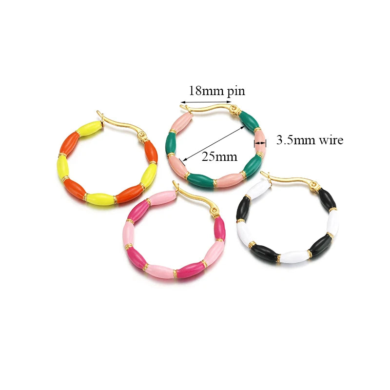 1 Pair Summer Candy Color Enamel Stainless Steel Big Hoop Earrings Sweet Bamboo Huggie Earring Hip Hop Jewelry Gifts for Women