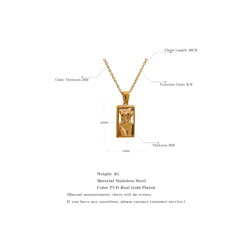 Statement Body Square Pendant Stainless Steel Statement Necklace Gold Color Texture Metal Personalized Jewelry 2023