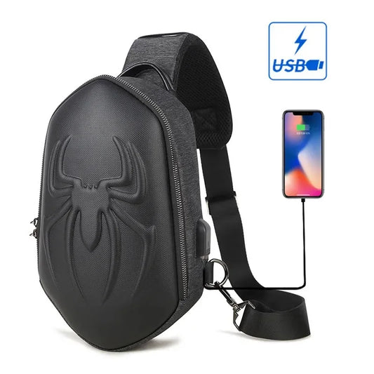 Running Chest Bag for Men USB Charging Fashion Streetwear Sling Pack Crossbody Motor Cycling Backpack for College Student Unisex