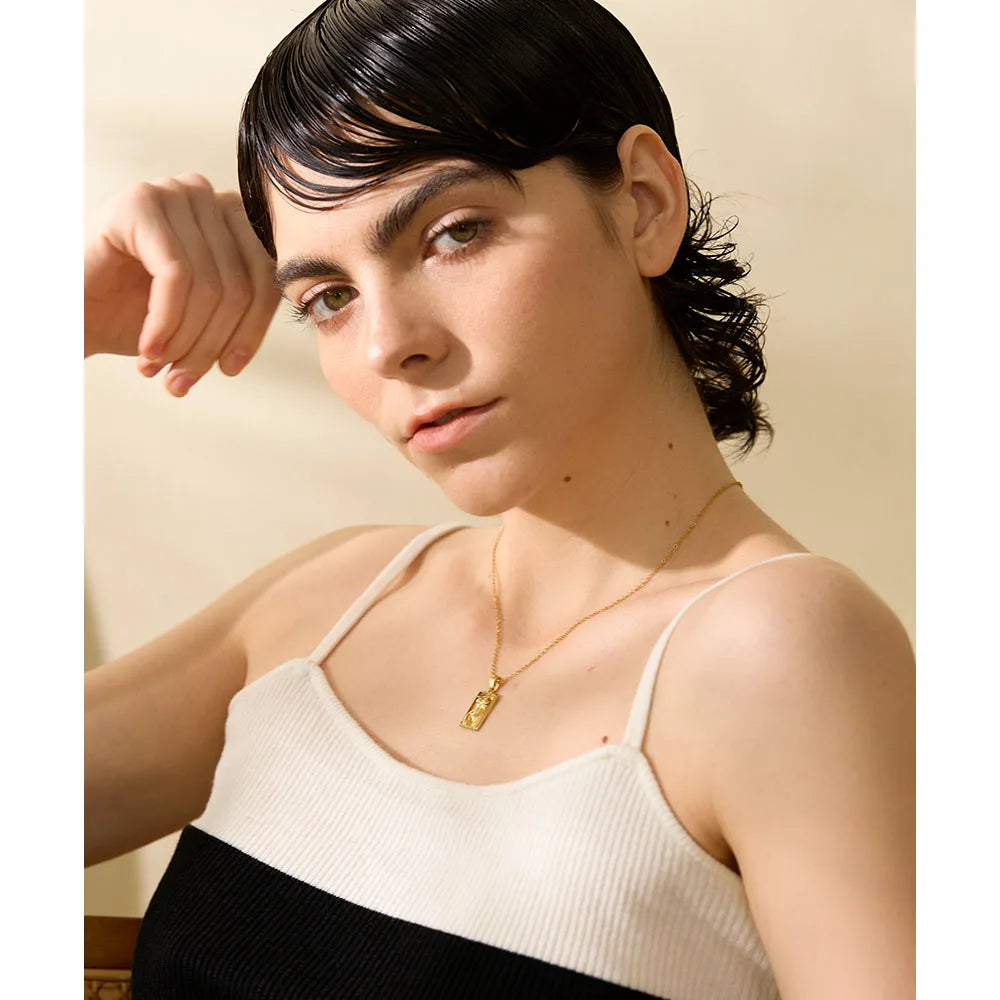 Statement Body Square Pendant Stainless Steel Statement Necklace Gold Color Texture Metal Personalized Jewelry 2023