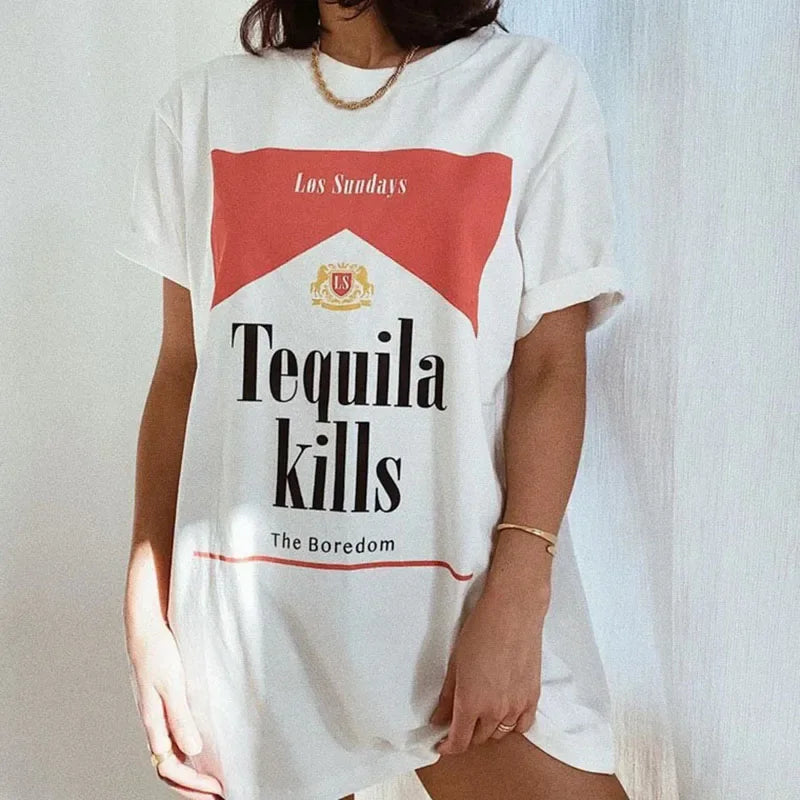 Tequila Killer Graphic Tees Retro Women Hippie Cute Vintage Fashion Shirts Tops Funny Alcohol Drinking T-Shirts Unisex Clothing