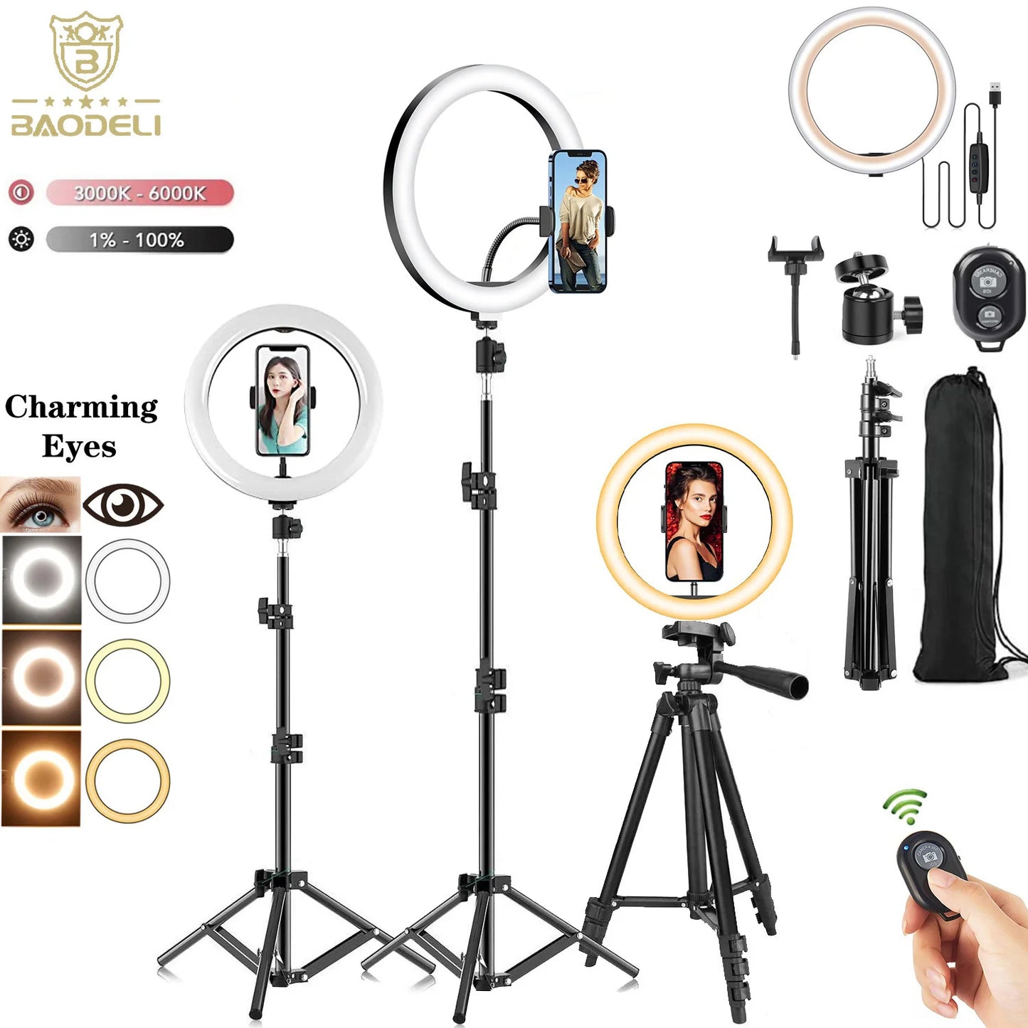 10" 26cm LED Selfie Ring Light Photography Video Light RingLight Phone Stand Tripod Fill Light Dimmable Lamp Trepied Streaming