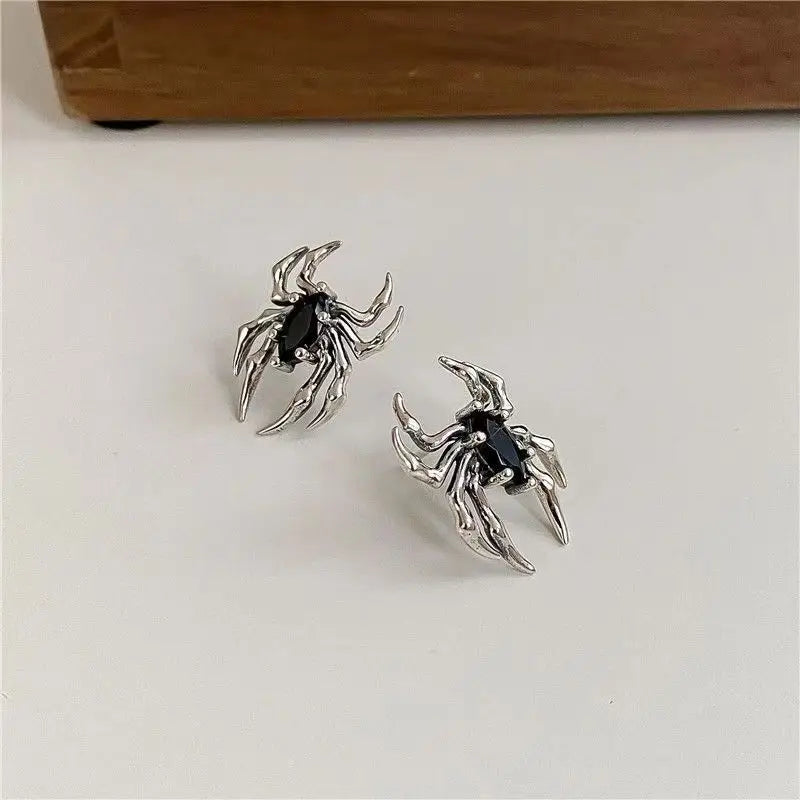 Black Enamel Spider Stud Earrings: Punk Design