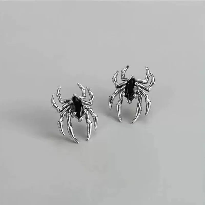 Black Enamel Spider Stud Earrings: Punk Design