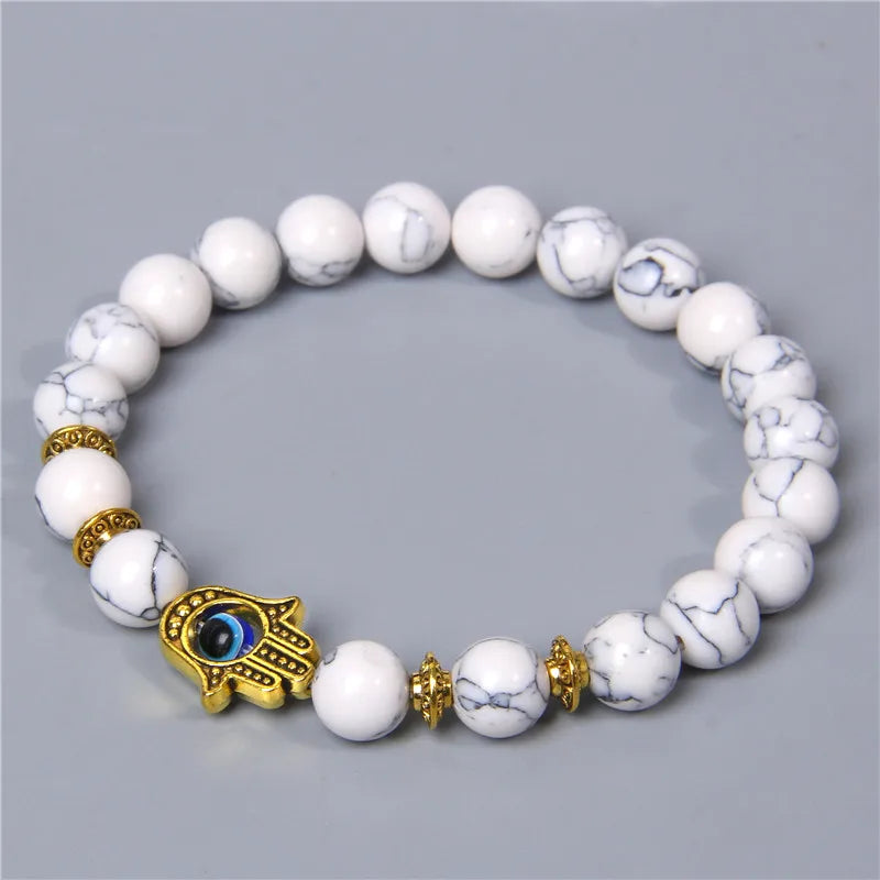 Fashion Fatima Hand &Evil Eye Charm Buddha Bracelets Men Natural Stone Beads Indian Agates Stone Bracelet Jewelry Gifts Unisex