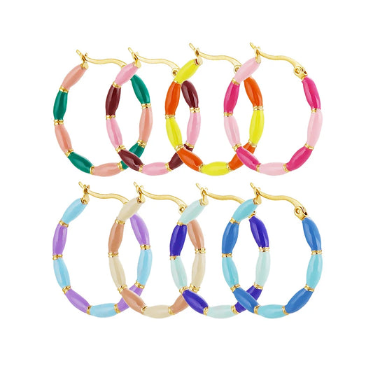 1 Pair Summer Candy Color Enamel Stainless Steel Big Hoop Earrings Sweet Bamboo Huggie Earring Hip Hop Jewelry Gifts for Women