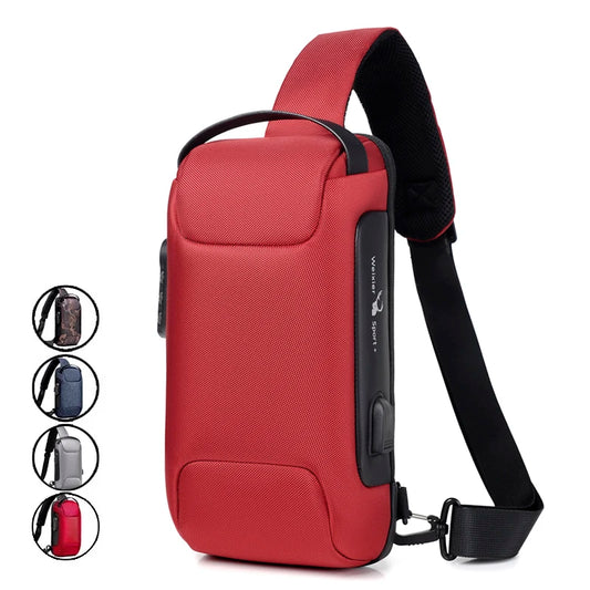 WEIXIER NEW Shoulder Bag for Men Waterproof USB Crossbody Bag Anti-Theft Short Travel Messenger Sling Fashion Designer Chest Bag