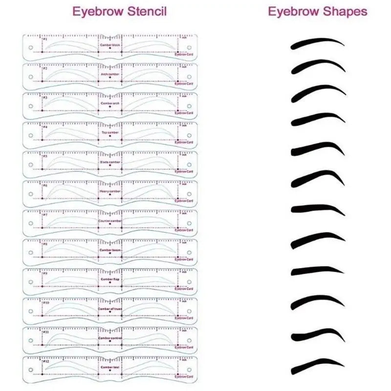 12Pcs/set Reusable Eyebrow Stencils Eye Brow Drawing Guide Styling Shaping Grooming Template Card