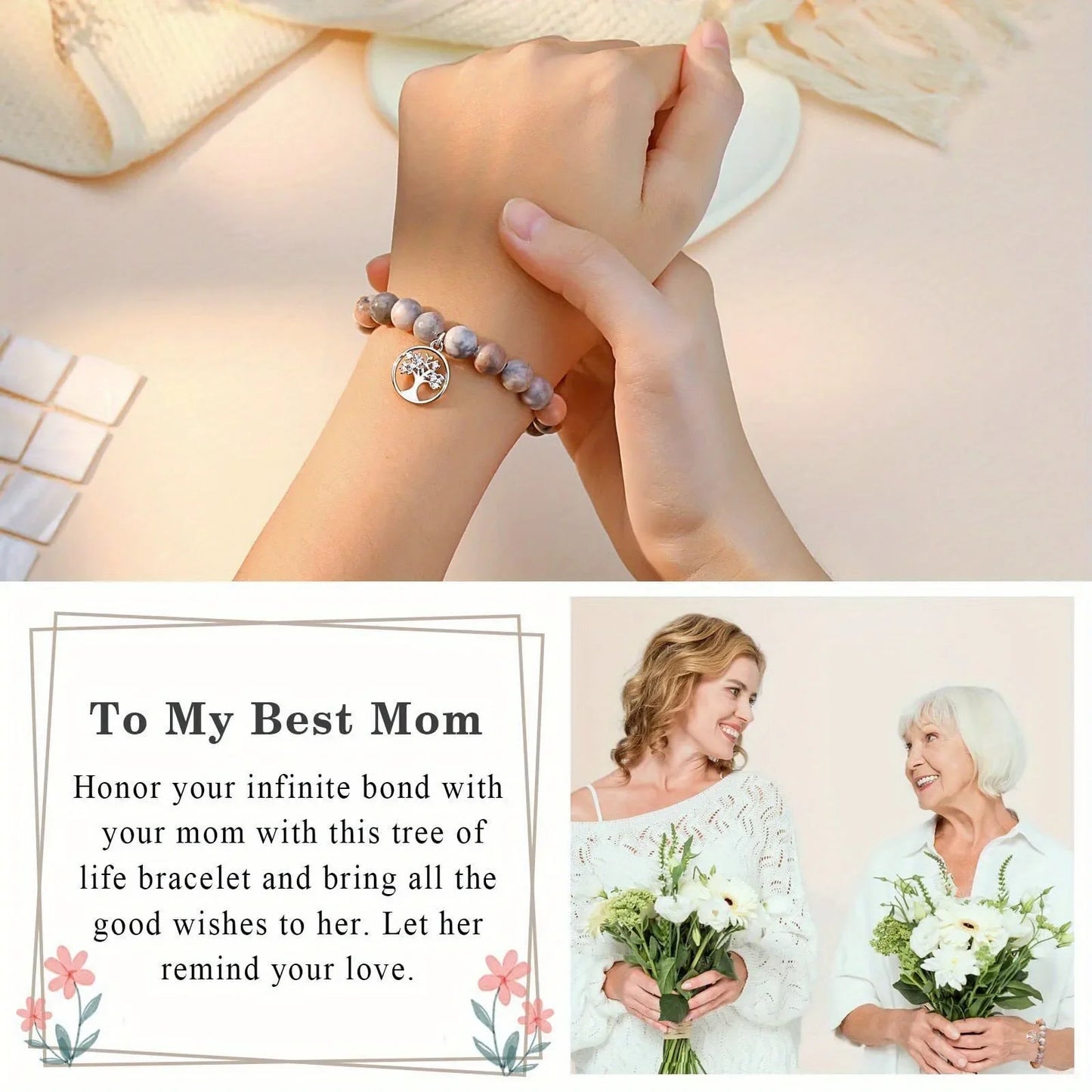 Natural Stone Bracelets for Nana Grandma Mothers'Day Birthday Valentine's Day Gifts for Mom Warm Message Card Tree of life Gift