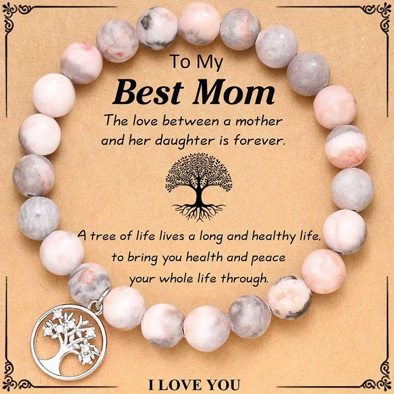 Natural Stone Bracelets for Nana Grandma Mothers'Day Birthday Valentine's Day Gifts for Mom Warm Message Card Tree of life Gift