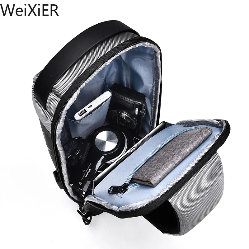 WEIXIER NEW Shoulder Bag for Men Waterproof USB Crossbody Bag Anti-Theft Short Travel Messenger Sling Fashion Designer Chest Bag