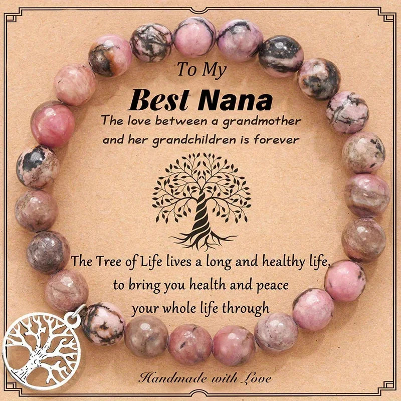 Natural Stone Bracelets for Nana Grandma Mothers'Day Birthday Valentine's Day Gifts for Mom Warm Message Card Tree of life Gift